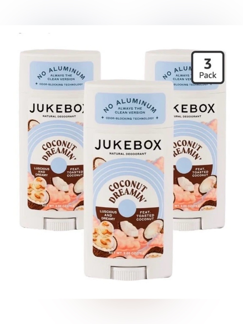 Jukebox Coconut Dreamin' Natural Deodorant Stick - Cream- 3 Pack